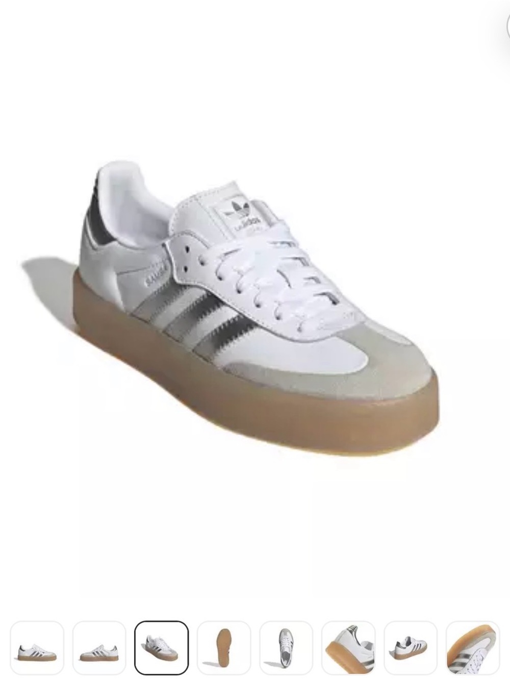 adidas Original Sambae White/Silver Metallic/Gum Platform Sneakers NIB - Picture 9 of 15
